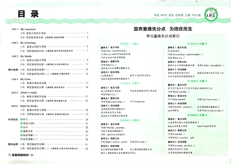 四年级英语上册人教PEP版24秋《王朝霞培优100分》_26春四年级上下册人教版_四上英语合集人教版PEP英语四年级上册新教材（教学视频+课件+动画+音频+练习+教案）_17练习资料