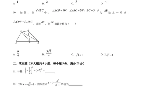 精品解析：2025年安徽省阜阳市中考一模联考数学卷（原卷版）_2025年安徽省中考模拟试卷数学_2025年安徽数学一模卷62份_精品解析：2025年安徽省阜阳市中考一模联考数学卷