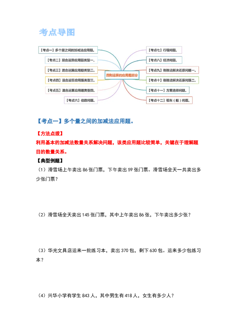 四年级数学下册典型例题系列之第一单元四则运算的应用题部分（原卷版）_2026春人教版数学四年级下册_四下人教数学_四年级下册_专项练习