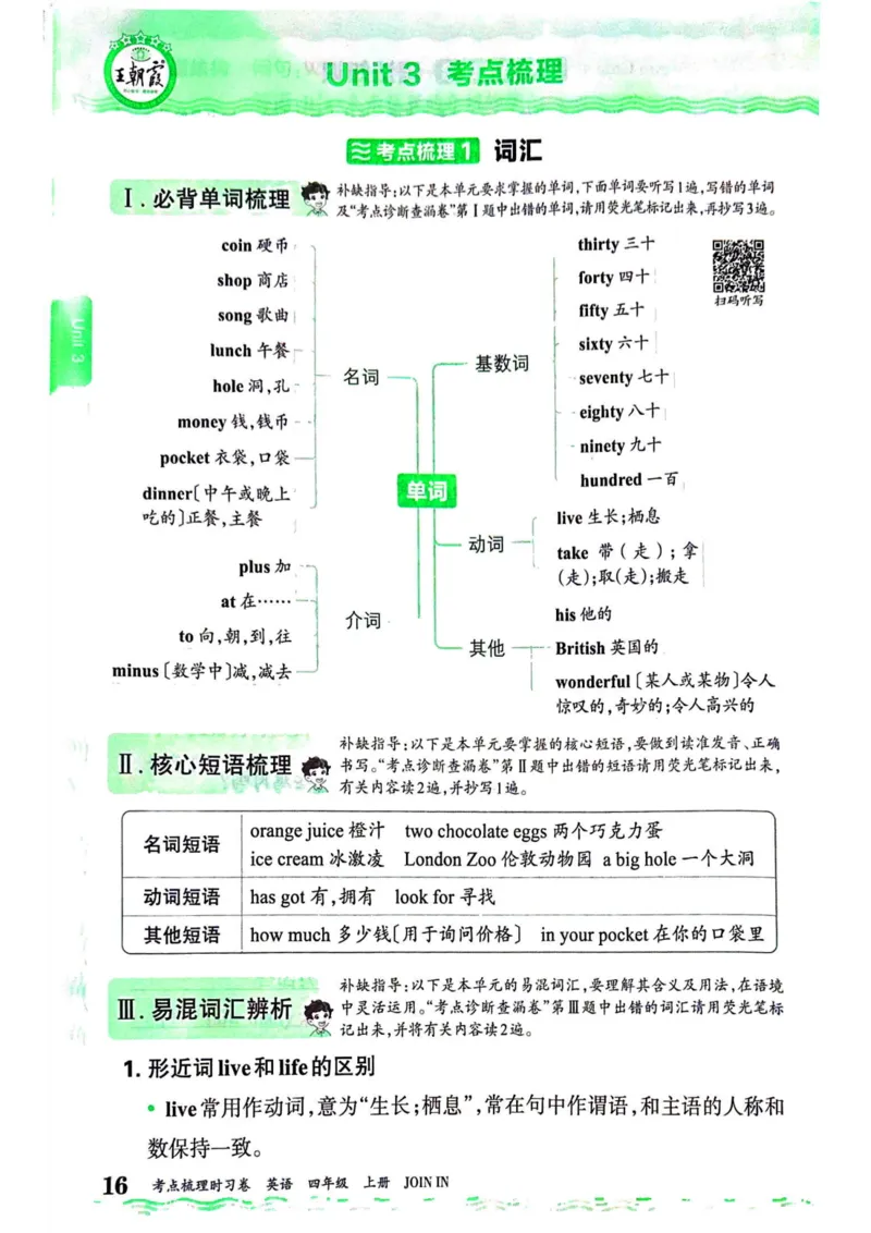 剑桥版英语四年级上册《考点梳理补缺手册》（24秋）_26春四年级上下册人教版_四上英语合集人教版PEP英语四年级上册新教材（教学视频+课件+动画+音频+练习+教案）_17练习资料