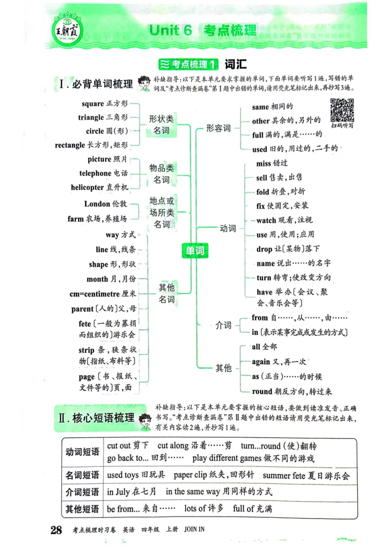 剑桥版英语四年级上册《考点梳理补缺手册》（24秋）_26春四年级上下册人教版_四上英语合集人教版PEP英语四年级上册新教材（教学视频+课件+动画+音频+练习+教案）_17练习资料