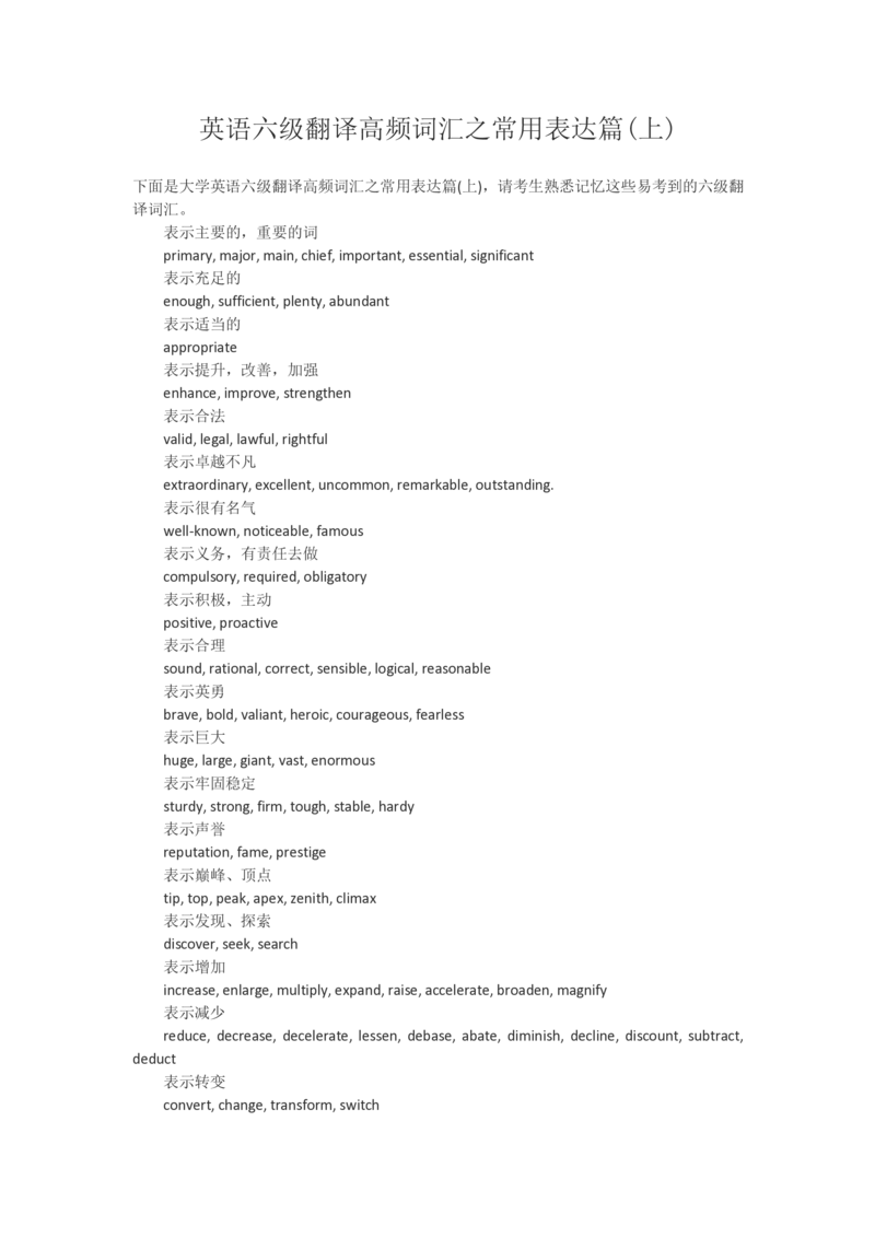 英语六级翻译词汇-六级翻译词汇必看_大学英语四六级_赠送_四六级作文模板+单词_四六级词汇