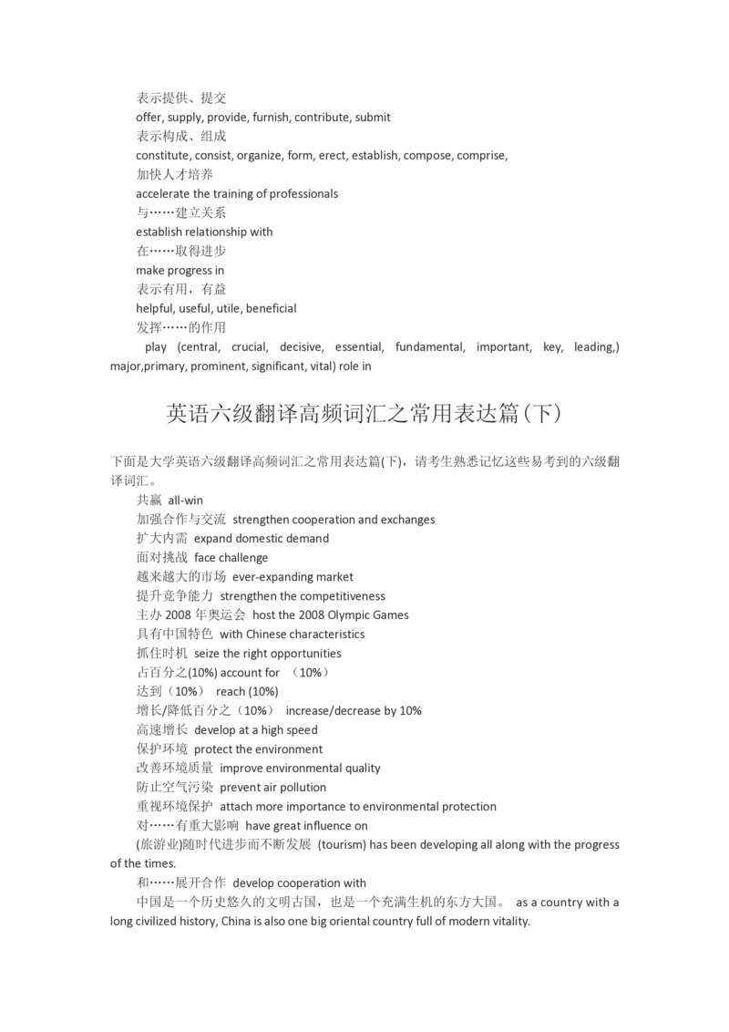 英语六级翻译词汇-六级翻译词汇必看_大学英语四六级_赠送_四六级作文模板+单词_四六级词汇