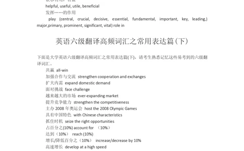 英语六级翻译词汇-六级翻译词汇必看_大学英语四六级_赠送_四六级作文模板+单词_四六级词汇