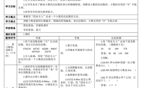 第1课时四舍五入法求小数的近似数_2026春人教版数学四年级下册_四下人教数学_四年级下册_教案_教案2+导学案人教四下数学_导学案_4小数的意义和性质_5.小数的近似数
