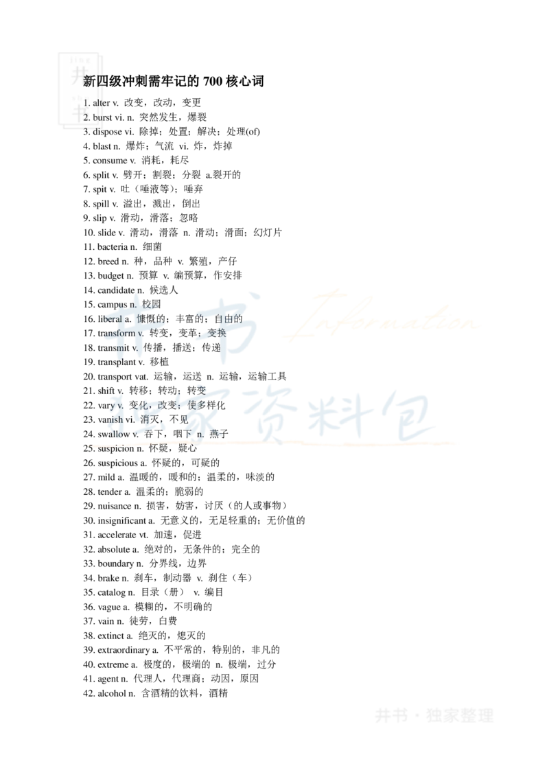 2新四级冲刺需牢记的700核心词_大学英语四六级_赠送_四六级作文模板+单词_四六级冲刺词汇