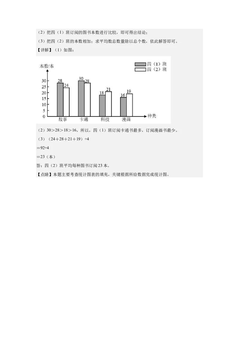 A4解析第八单元平均数与条形统计图素养测评卷-四年级数学下册同步高效课堂系列（人教版）_2026春人教版数学四年级下册_四下人教数学_四年级下册_单元测试卷