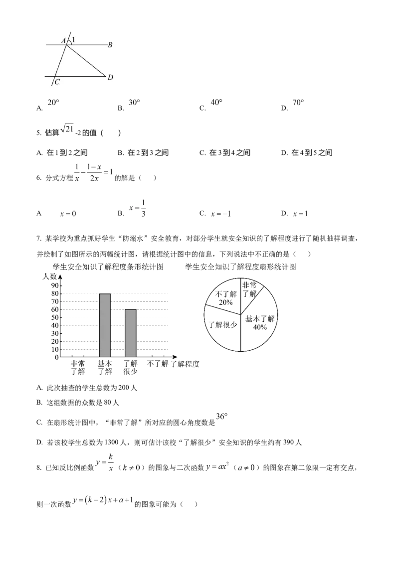 精品解析：安徽省淮南市凤台县部分学校2024-2025学年九年级下学期第二次联考试卷（原卷版）_2025年安徽省中考模拟试卷数学_2025年安徽数学二模卷61份