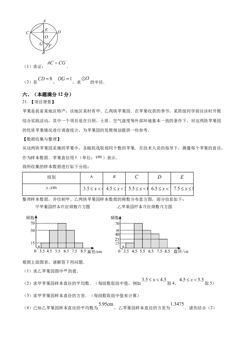 精品解析：2025年安徽省合肥市长丰县中考二模数学卷（原卷版）_2025年安徽省中考模拟试卷数学_2025年安徽数学二模卷61份_精品解析：2025年安徽省合肥市长丰县中考二模数学卷