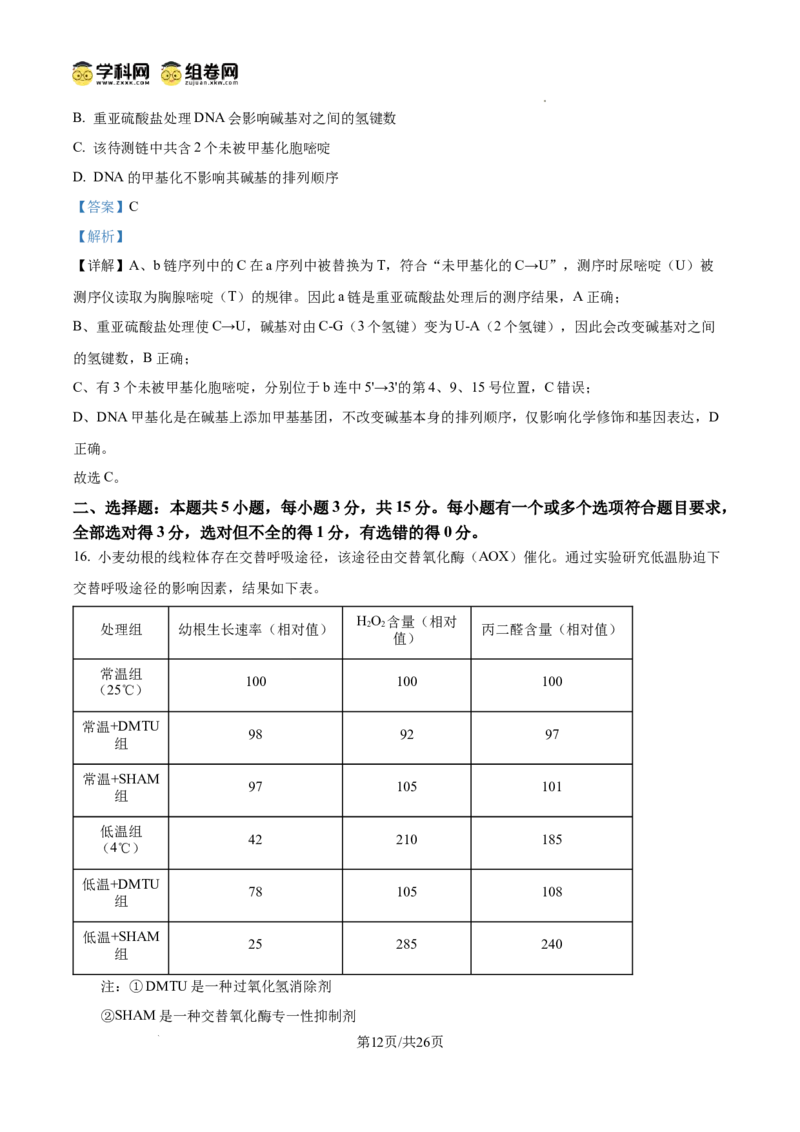 精品解析：山东省滨州市2026届高三下学期一模考试生物试题（解析版）