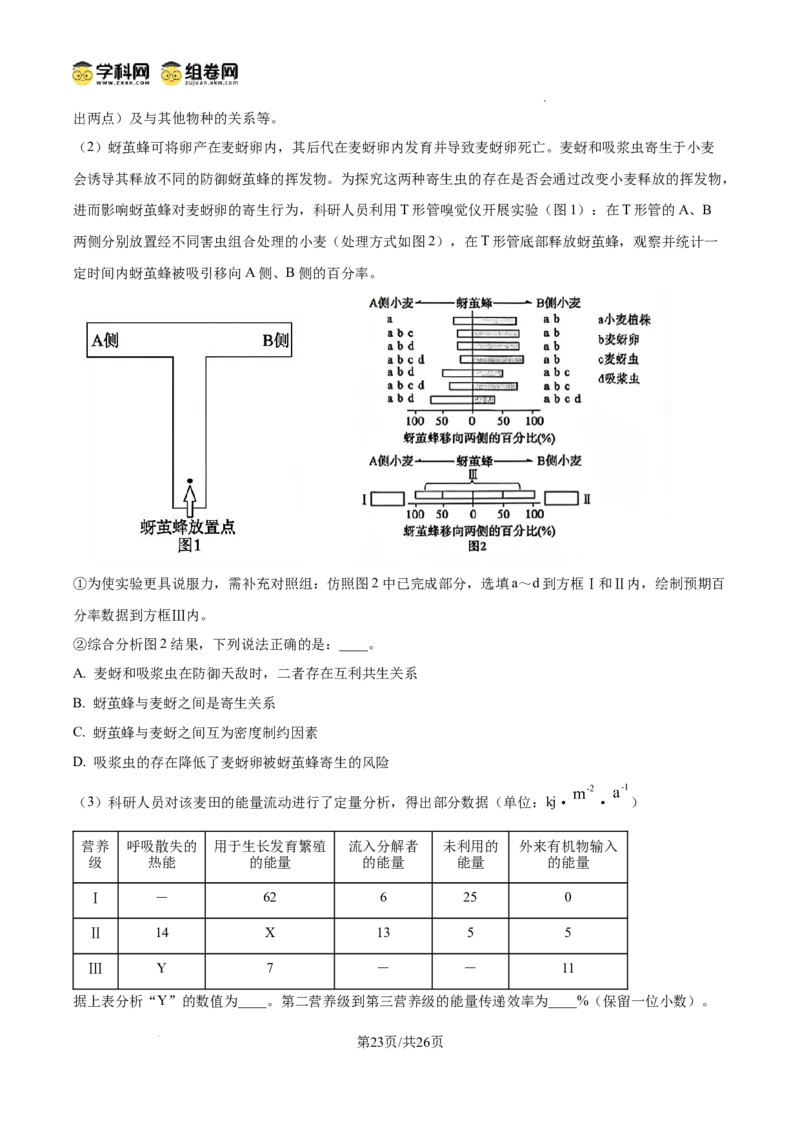 精品解析：山东省滨州市2026届高三下学期一模考试生物试题（解析版）
