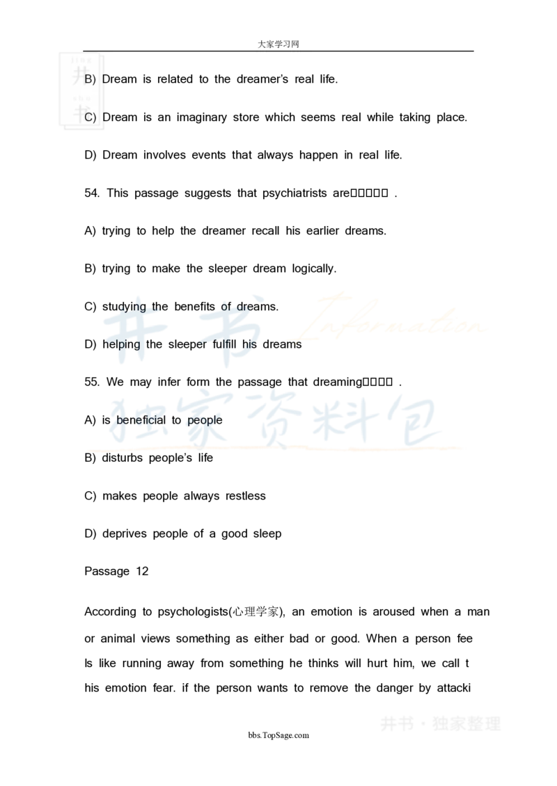 四级英语阅读理解20篇_大学英语四六级_赠送_四六级作文模板+单词_阅读