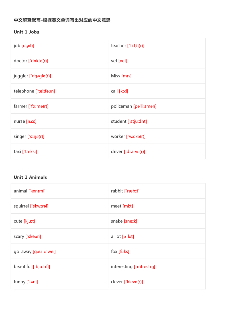北师大三起五年级上英语单词默写_26春四年级上下册人教版_四上英语合集人教版PEP英语四年级上册新教材（教学视频+课件+动画+音频+练习+教案）_17练习资料_《小学英语单词默写表》