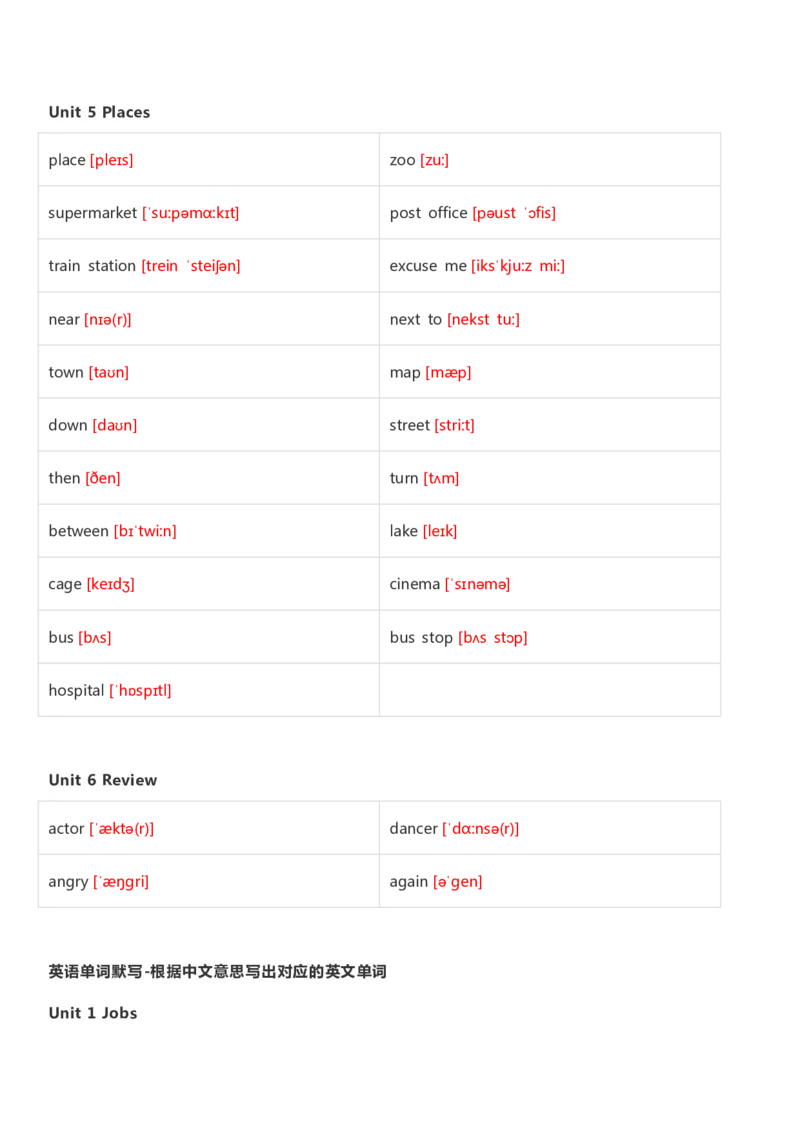 北师大三起五年级上英语单词默写_26春四年级上下册人教版_四上英语合集人教版PEP英语四年级上册新教材（教学视频+课件+动画+音频+练习+教案）_17练习资料_《小学英语单词默写表》