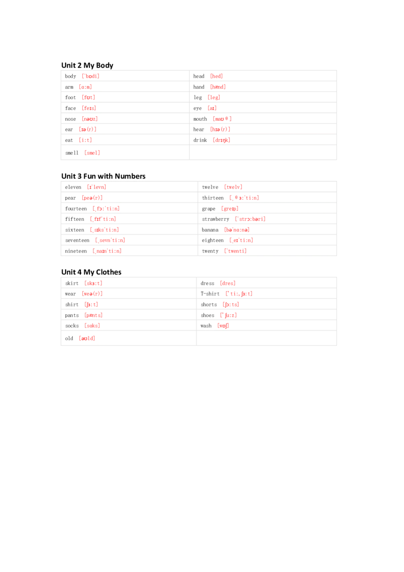 冀教版（一起）英语二年级上册单词默写表_26春四年级上下册人教版_四上英语合集人教版PEP英语四年级上册新教材（教学视频+课件+动画+音频+练习+教案）_17练习资料_冀教版（一起）