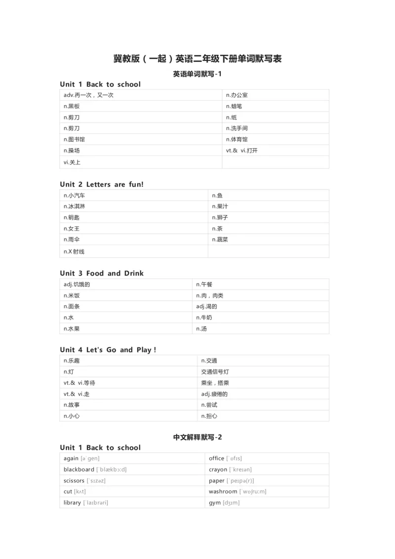 冀教版（一起）英语二年级下册单词默写表_26春四年级上下册人教版_四上英语合集人教版PEP英语四年级上册新教材（教学视频+课件+动画+音频+练习+教案）_17练习资料_冀教版（一起）
