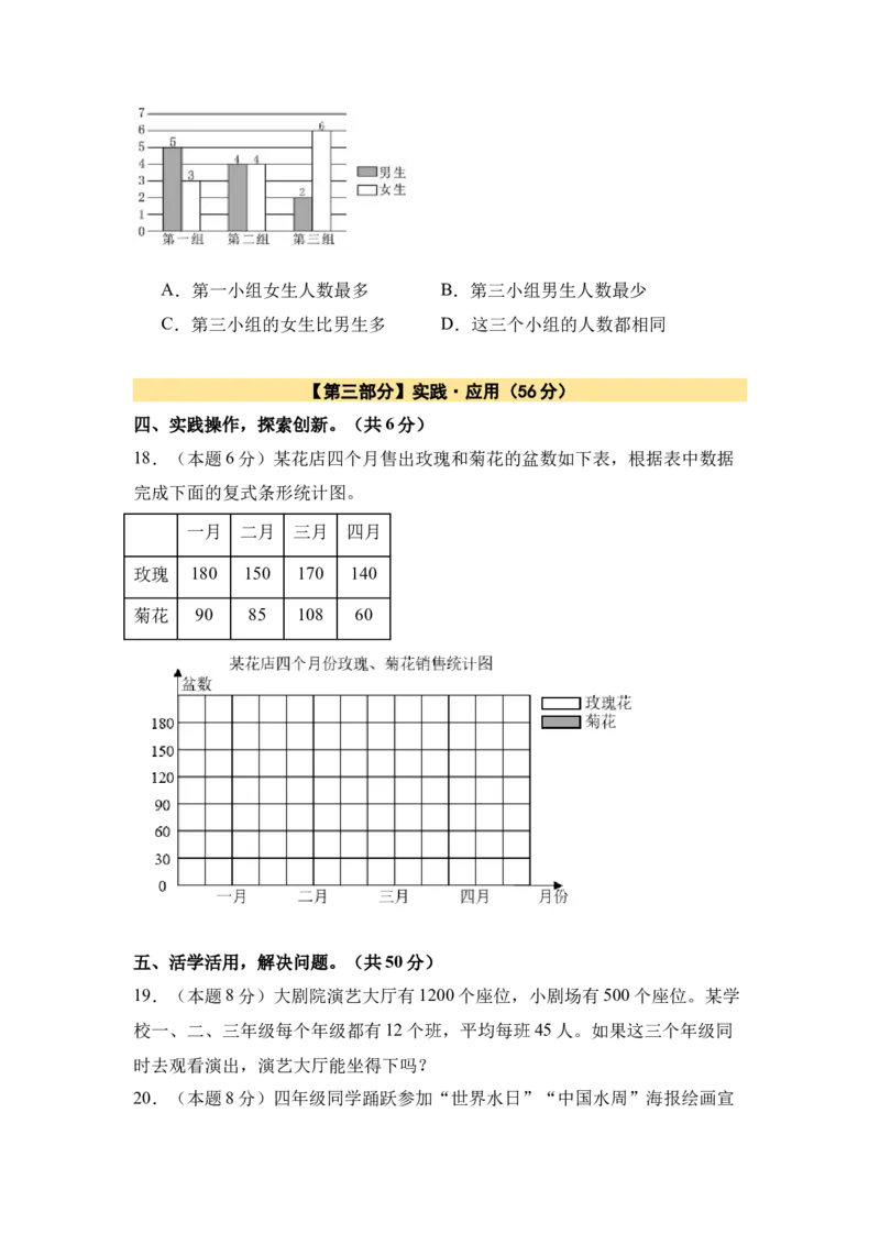 A4原卷第八单元平均数与条形统计图素养测评卷-四年级数学下册同步高效课堂系列（人教版）_2026春人教版数学四年级下册_四下人教数学_四年级下册_单元测试卷