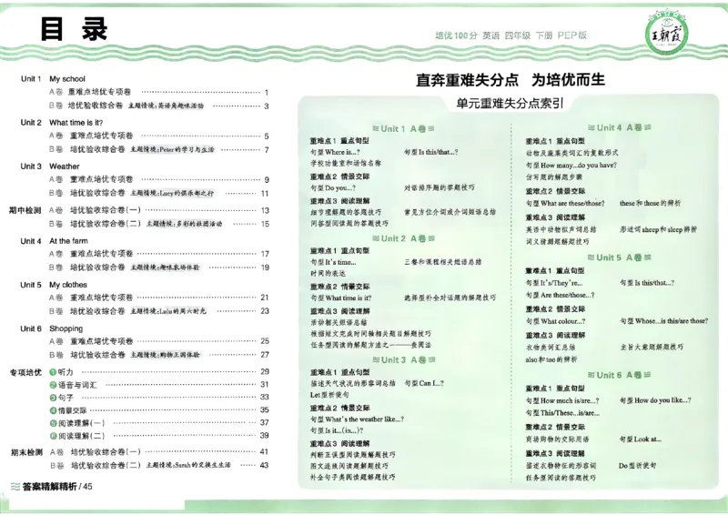 四年级英语下册人教PEP版《王朝霞培优100分》（A4版）(1)_26春四年级上下册人教版_四上英语合集人教版PEP英语四年级上册新教材（教学视频+课件+动画+音频+练习+教案）_17练习资料