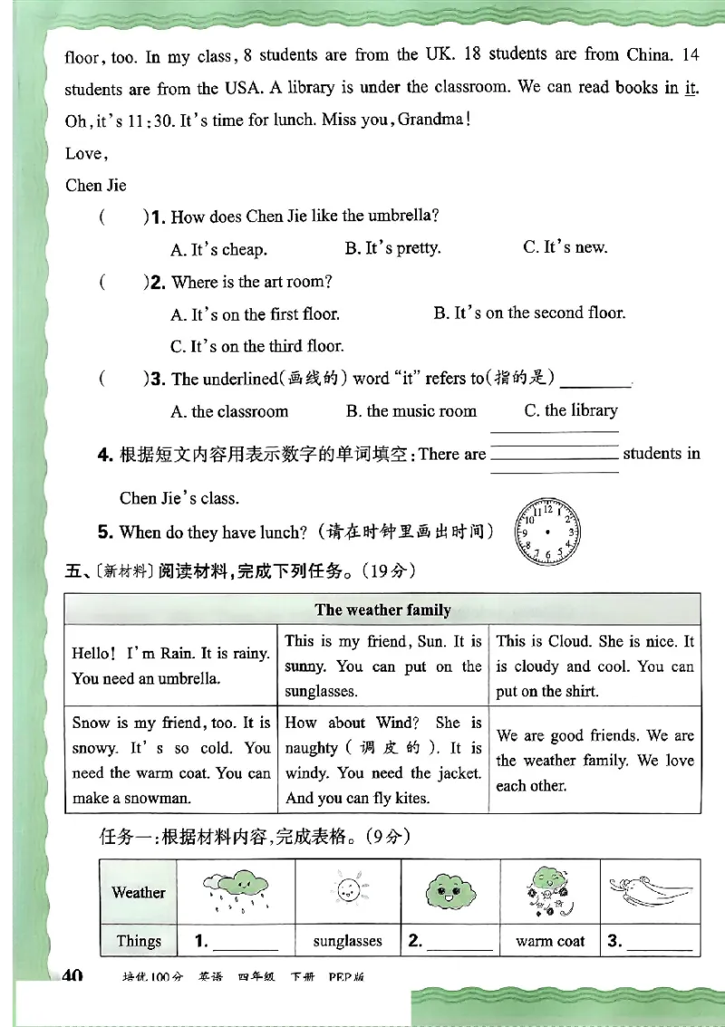 四年级英语下册人教PEP版《王朝霞培优100分》（A4版）(1)_26春四年级上下册人教版_四上英语合集人教版PEP英语四年级上册新教材（教学视频+课件+动画+音频+练习+教案）_17练习资料