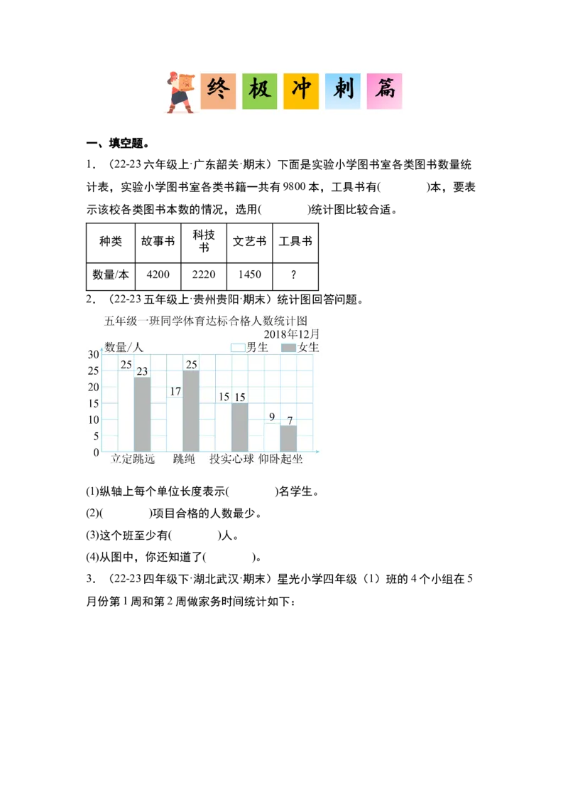 第八单元平均数与条形统计图&middot;单元复习篇-四年级数学下册（原卷版）人教版_2026春人教版数学四年级下册_四下人教数学_四年级下册_单元复习讲义