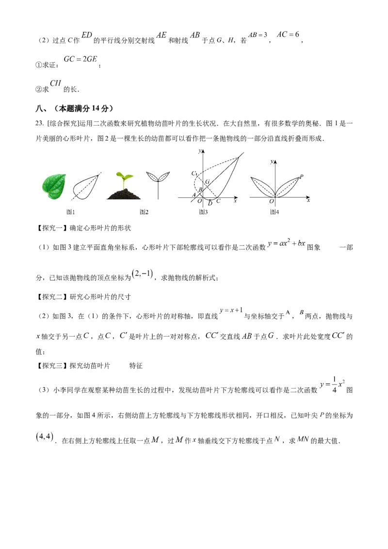 精品解析：安徽省&ldquo;C20&rdquo;教育联盟2025年九年级第三次学业水平检测数学（原卷版）_2025年安徽省中考模拟试卷数学_2025年安徽数学三模卷68份