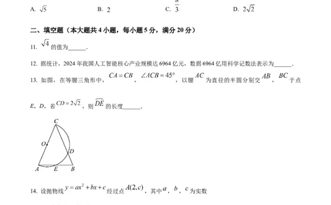 精品解析：安徽省&ldquo;C20&rdquo;教育联盟2025年九年级第三次学业水平检测数学（原卷版）_2025年安徽省中考模拟试卷数学_2025年安徽数学三模卷68份
