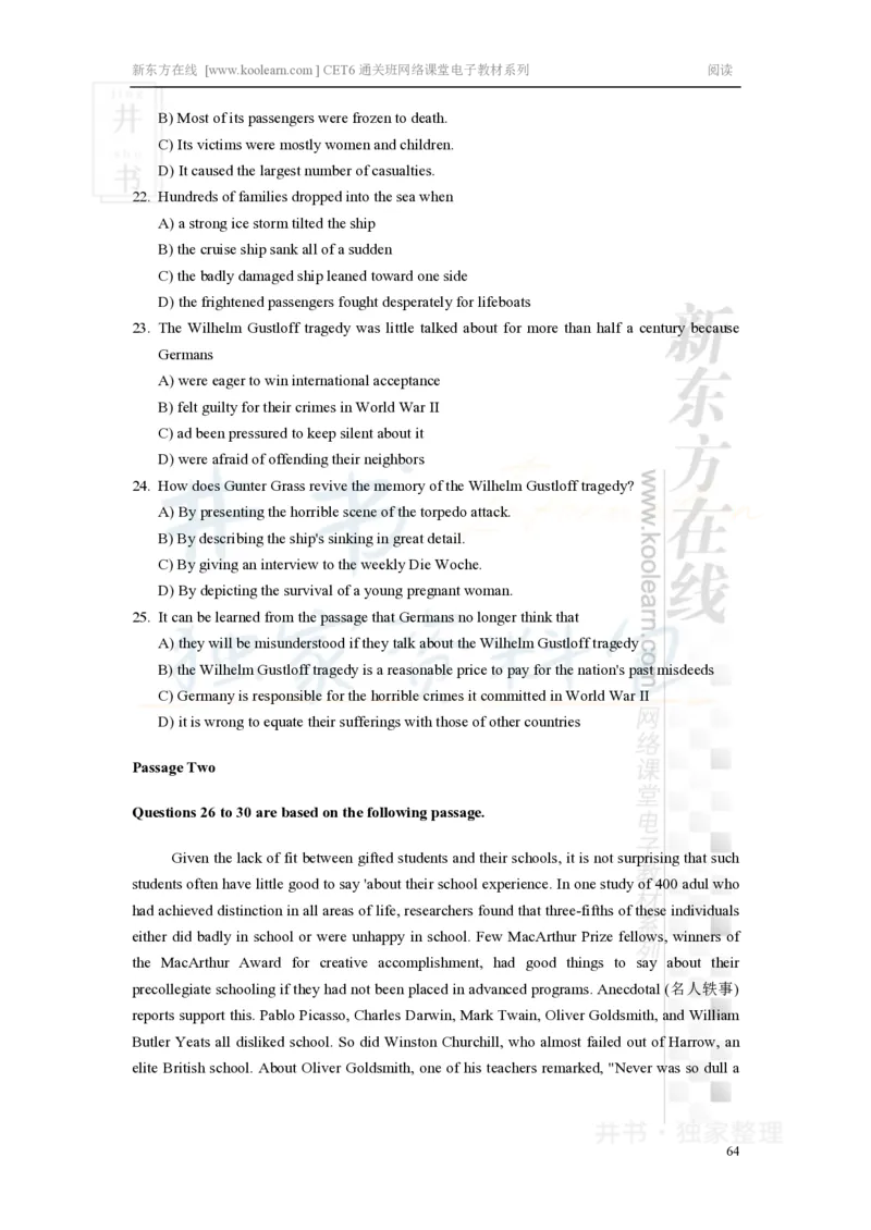 新东方在线六级高分精品班-阅读讲义_大学英语四六级_赠送_四六级作文模板+单词_阅读