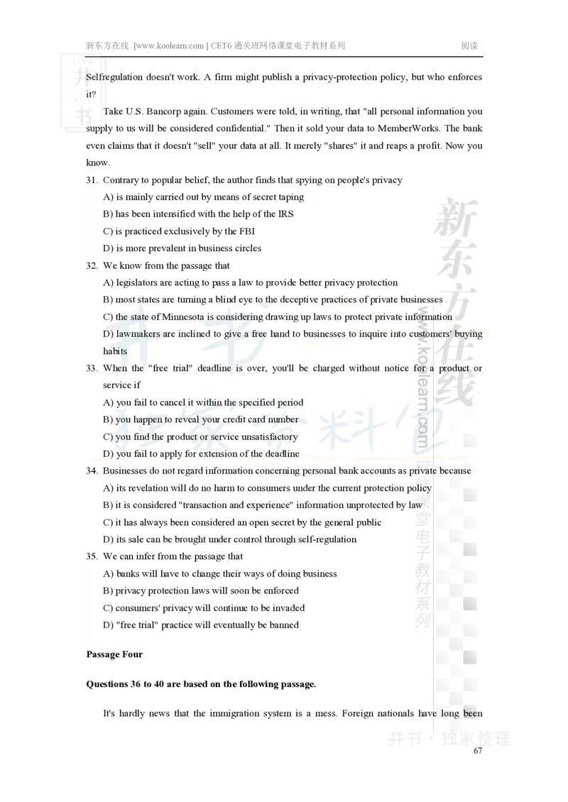 新东方在线六级高分精品班-阅读讲义_大学英语四六级_赠送_四六级作文模板+单词_阅读