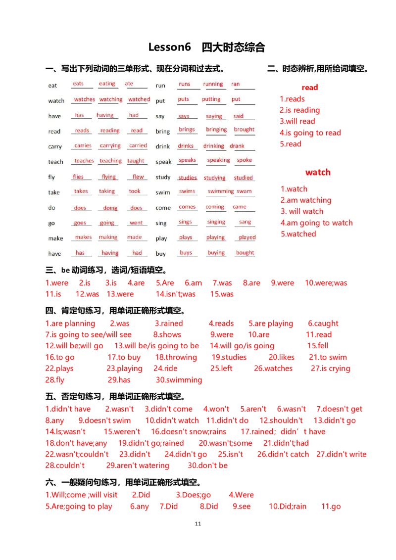 小学英语语法答案_26春四年级上下册人教版_四上英语合集人教版PEP英语四年级上册新教材（教学视频+课件+动画+音频+练习+教案）_17练习资料_小学英语（预习复习资料大礼包）_答案
