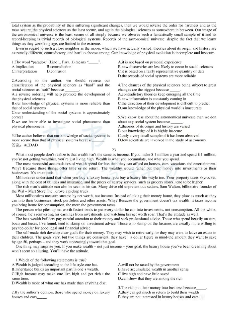 大学英语六级阅读理解107篇_大学英语四六级_赠送_四六级作文模板+单词_阅读