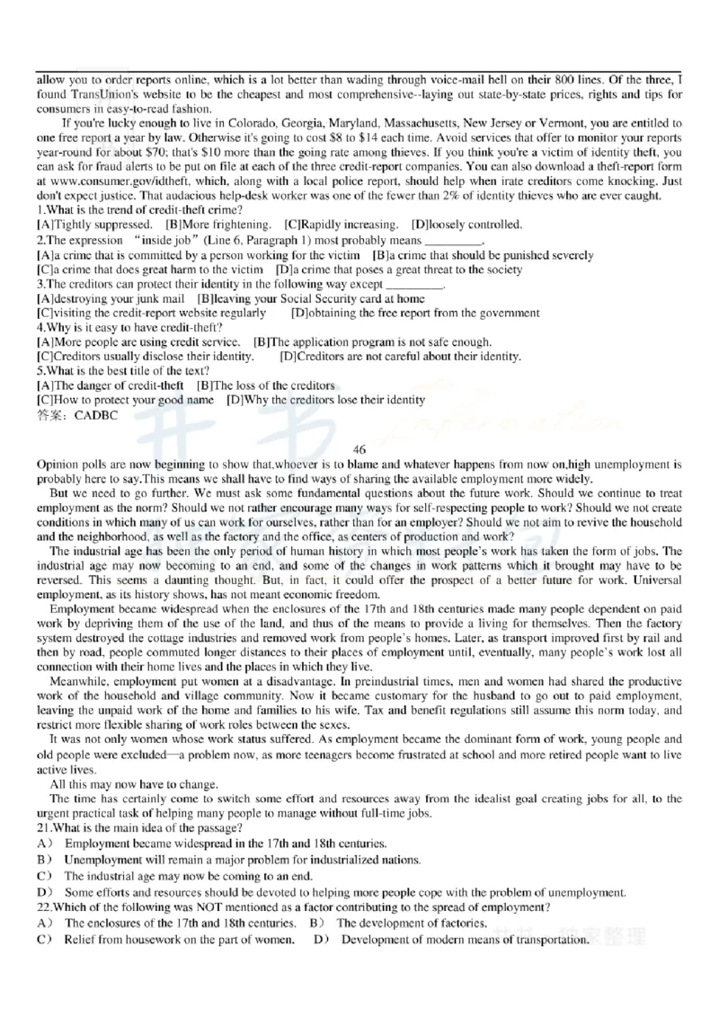 大学英语六级阅读理解107篇_大学英语四六级_赠送_四六级作文模板+单词_阅读