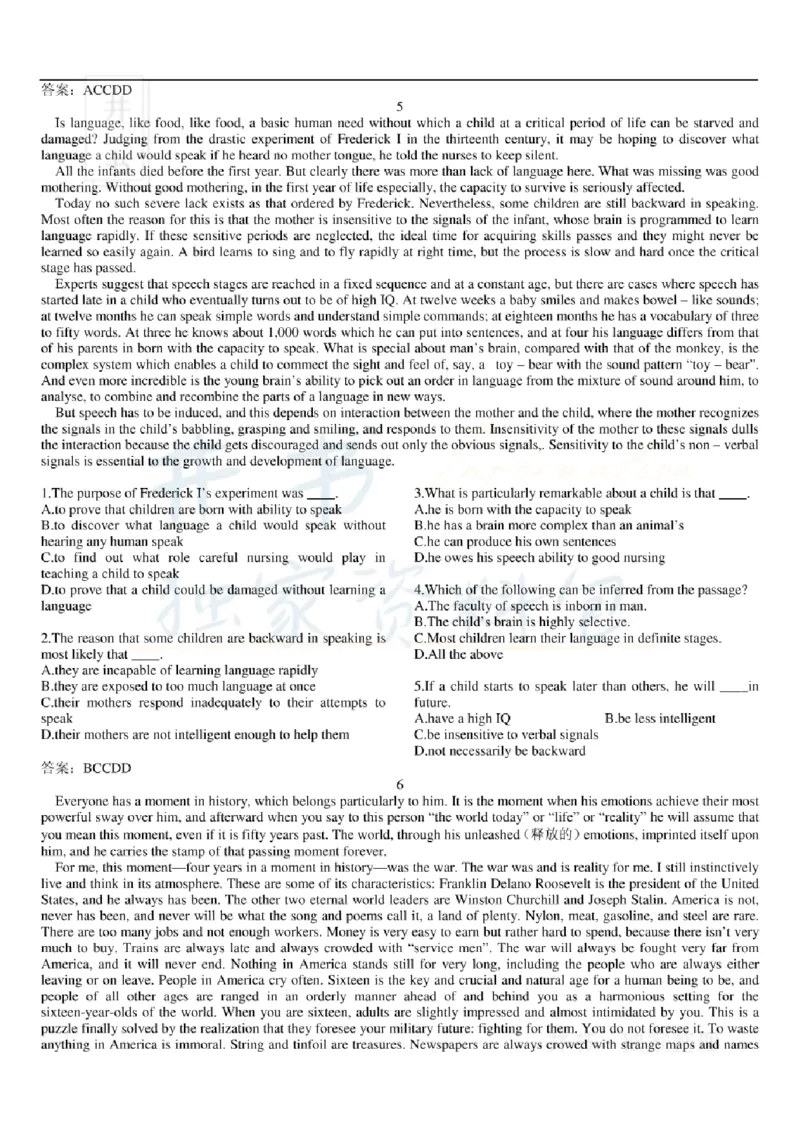 大学英语六级阅读理解107篇_大学英语四六级_赠送_四六级作文模板+单词_阅读