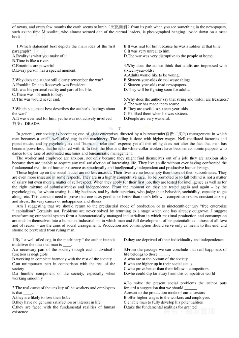 大学英语六级阅读理解107篇_大学英语四六级_赠送_四六级作文模板+单词_阅读