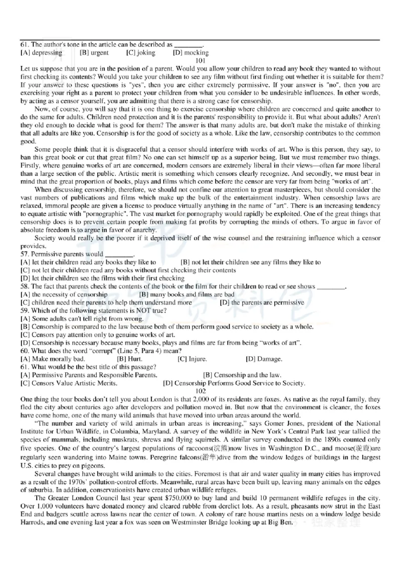 大学英语六级阅读理解107篇_大学英语四六级_赠送_四六级作文模板+单词_阅读