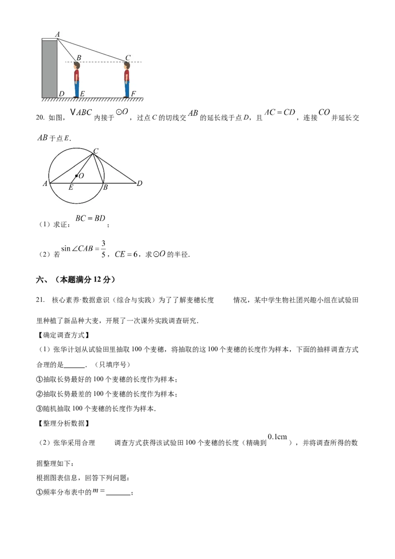 精品解析：2025年安徽省滁州市天长市中考三模数学试题（原卷版）_2025年安徽省中考模拟试卷数学_2025年安徽数学三模卷68份_精品解析：2025年安徽省滁州市天长市中考三模数学试题