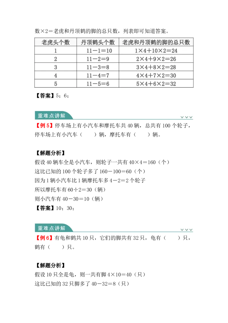 第九单元：数学广角&mdash;&mdash;鸡兔同笼（知识清单）-人教版四年级数学下册（知识梳理+典型例题+对应练习+答案）_2026春人教版数学四年级下册_四下人教数学_四年级下册_知识清单