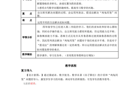 第九单元数学广角：鸡兔同笼（教学设计）-四年级数学下册人教版_2026春人教版数学四年级下册_四下人教数学_四年级下册_教学设计-与最新课件匹配