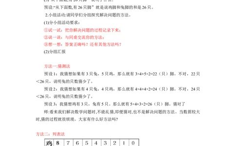 第九单元数学广角：鸡兔同笼（教学设计）-四年级数学下册人教版_2026春人教版数学四年级下册_四下人教数学_四年级下册_教学设计-与最新课件匹配