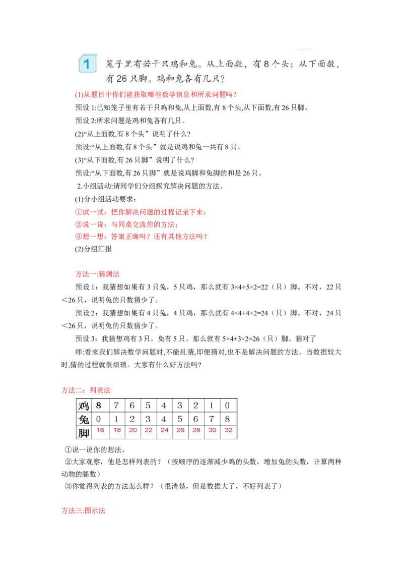 第九单元数学广角：鸡兔同笼（教学设计）-四年级数学下册人教版_2026春人教版数学四年级下册_四下人教数学_四年级下册_教学设计-与最新课件匹配