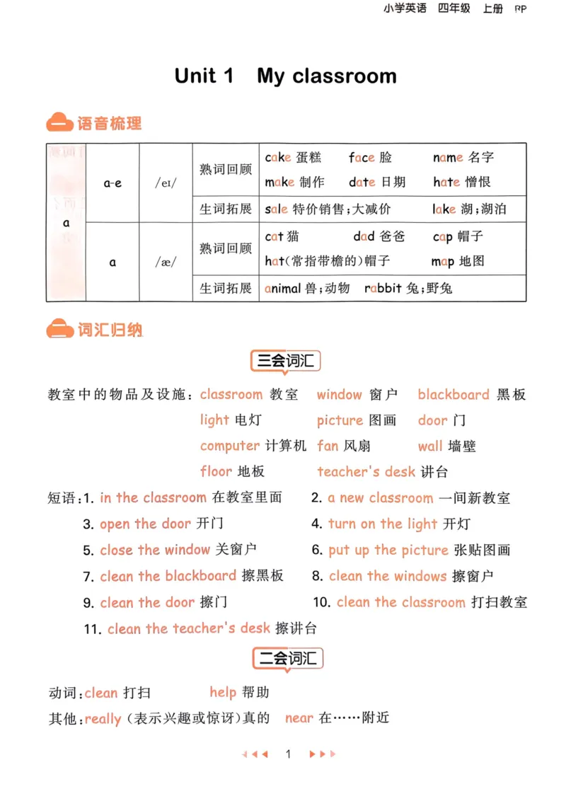 四年级英语上册人教PEP版24秋《53天天练》知识清单_26春四年级上下册人教版_四上英语合集人教版PEP英语四年级上册新教材（教学视频+课件+动画+音频+练习+教案）_17练习资料