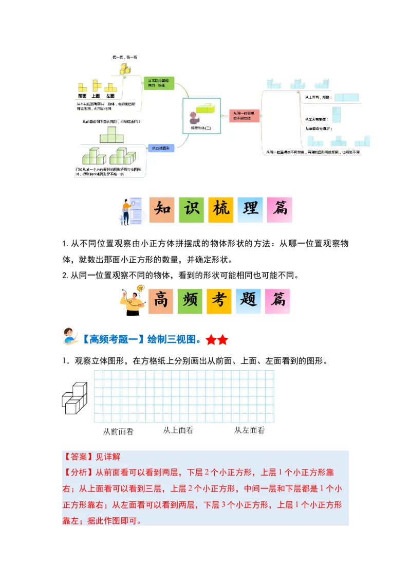 第二单元观察物体（二）&middot;单元复习篇-四年级数学下册（解析版）人教版_2026春人教版数学四年级下册_四下人教数学_四年级下册_单元复习讲义