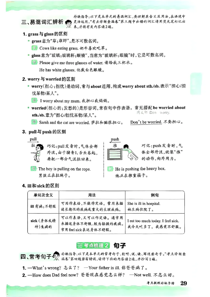 六年级英语上册人教PEP版24秋《王朝霞考点梳理时习卷》考点梳理手册_26春四年级上下册人教版_四上英语合集人教版PEP英语四年级上册新教材（教学视频+课件+动画+音频+练习+教案）