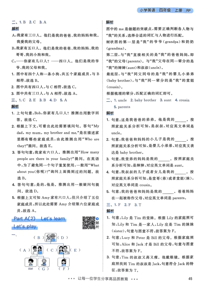 四年级英语上册人教PEP版24秋《53天天练》答案解析_26春四年级上下册人教版_四上英语合集人教版PEP英语四年级上册新教材（教学视频+课件+动画+音频+练习+教案）_17练习资料