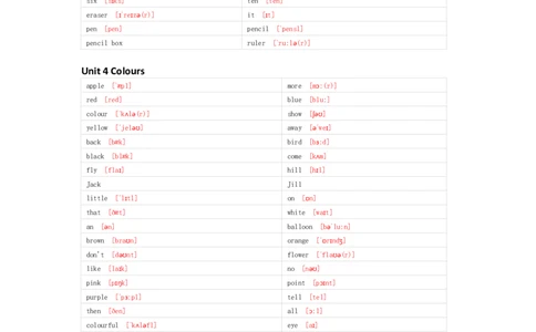 冀教版（一起）英语一年级上册单词默写表_26春四年级上下册人教版_四上英语合集人教版PEP英语四年级上册新教材（教学视频+课件+动画+音频+练习+教案）_17练习资料_冀教版（一起）