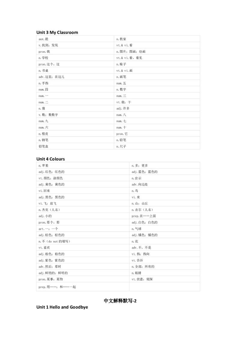 冀教版（一起）英语一年级上册单词默写表_26春四年级上下册人教版_四上英语合集人教版PEP英语四年级上册新教材（教学视频+课件+动画+音频+练习+教案）_17练习资料_冀教版（一起）