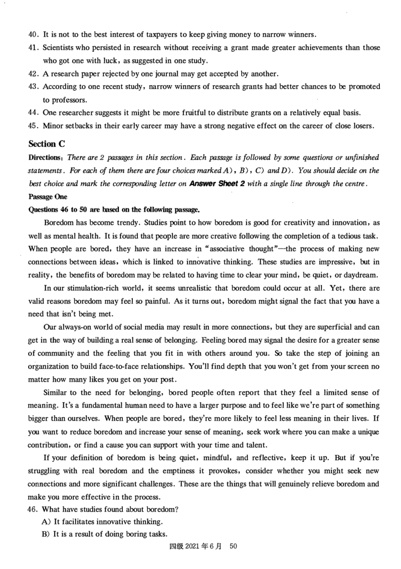 四级真题2021-2025.12月一键打印版_大学英语四六级_大学英语四级+六级_四级真题