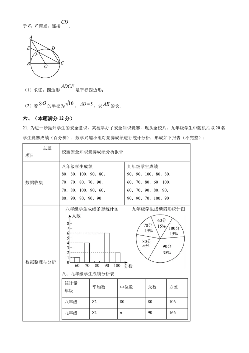 精品解析：2025年安徽省合肥市蜀山区中考二模数学试题（原卷版）_2025年安徽省中考模拟试卷数学_2025年安徽数学二模卷61份_精品解析：2025年安徽省合肥市蜀山区中考二模数学试题