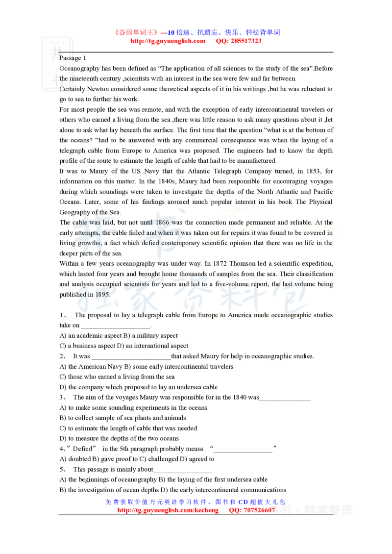 四级阅读理解练习材料_大学英语四六级_赠送_四六级作文模板+单词_阅读