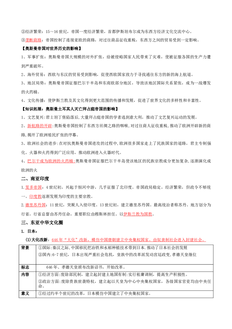 02++中古时期的世界+-背记手册高中历史全册最新核心知识必背清单（中外历史纲要上、下册）_07高考历史_2024年新高考资料_1.2024一轮复习