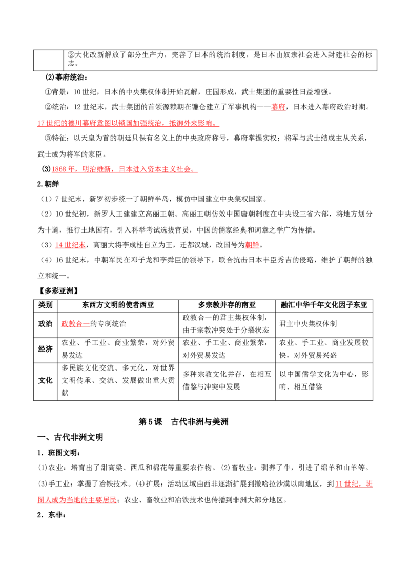 02++中古时期的世界+-背记手册高中历史全册最新核心知识必背清单（中外历史纲要上、下册）_07高考历史_2024年新高考资料_1.2024一轮复习